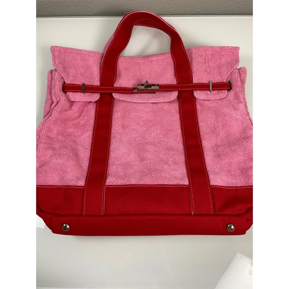 Sunwin Boatkin Style Women Large Pink Red Terry Cloth/Canvas Tote Bag NWOT Beach
